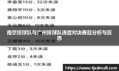 南京排球队与广州排球队速度对决赛后分析与反思